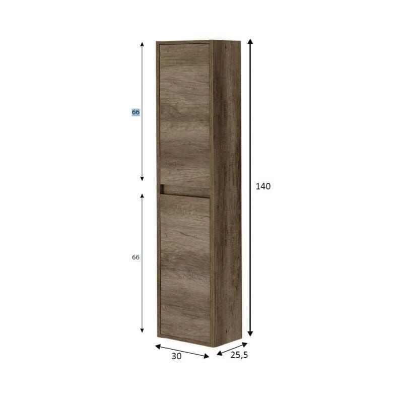Kahverengi Melamin Duvara Monte İki Kapaklı Banyo Dolabı-30x26x140 cm - 113867