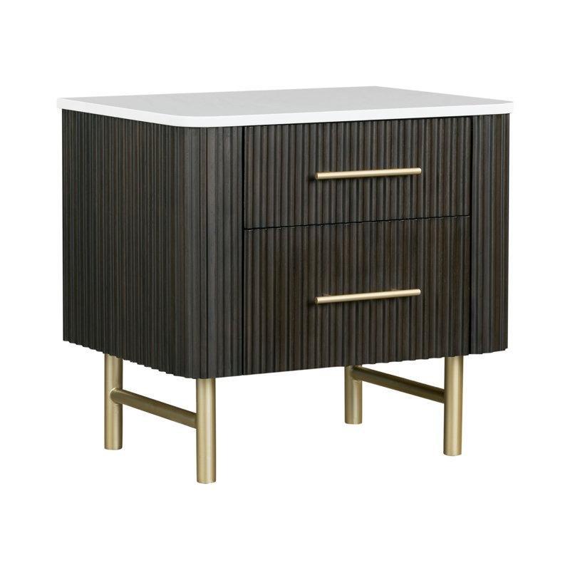 Kahverengi Mermer Üst Tablalı 2 Çekmeceli Metal Ayaklı Mermer Komodin - 66x52x68 cm - 127948