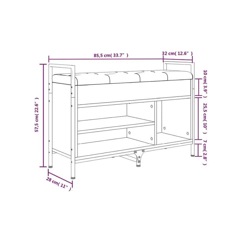 Kahverengi Meşe Endüstriyel Ahşap ve Metal Siyah Deri Minderli Ayakkabılık - 86x32x58 cm - 118333