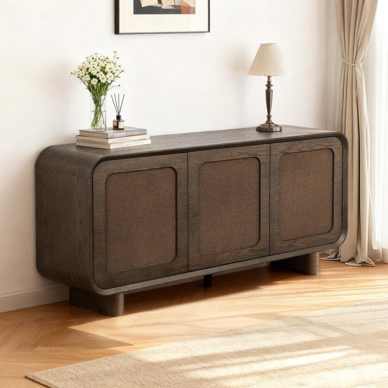 Kahverengi Meşe Kaplama Jüt Detaylı 3 Kapaklı Konsol - 160x40x77 cm - 129160