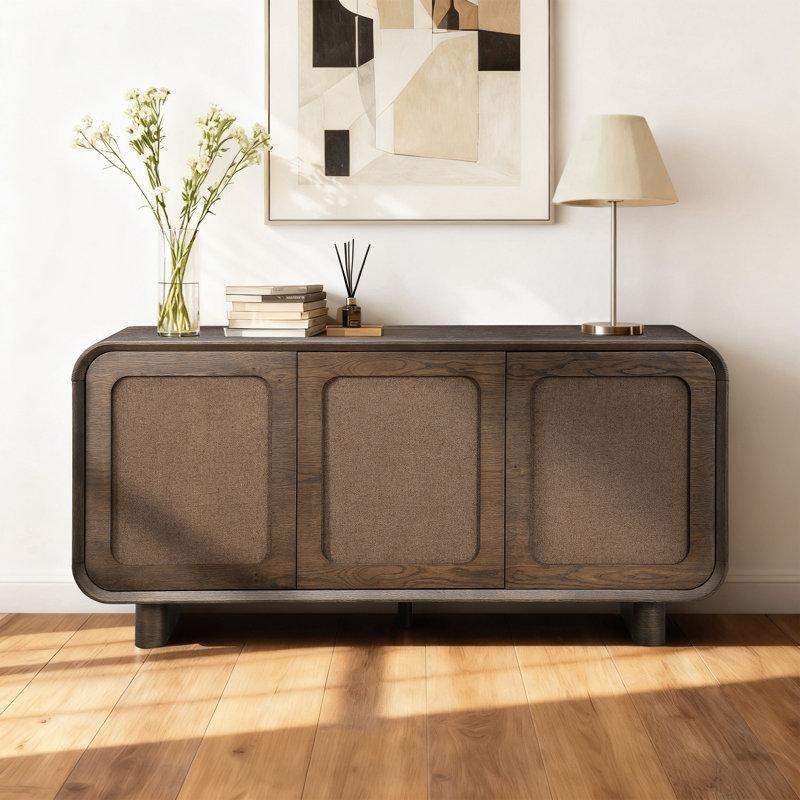 Kahverengi Meşe Kaplama Jüt Detaylı 3 Kapaklı Konsol - 160x40x77 cm - 129160