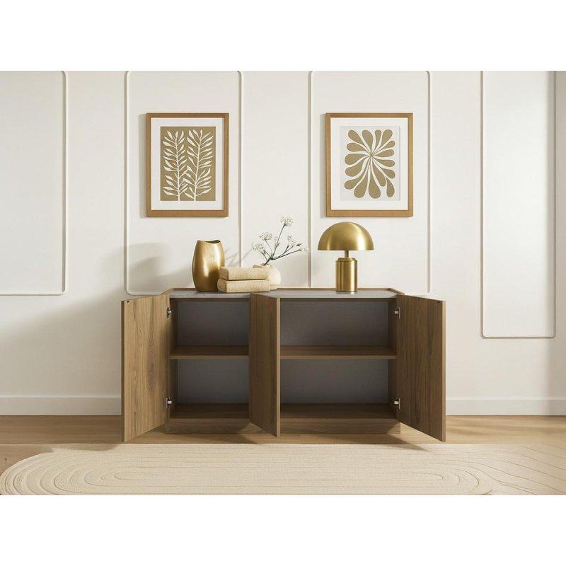 Kahverengi Meşe ve Traverten Görünümlü Endüstriyel Ahşap 3 Kapaklı Konsol - 140x42x79 cm - 129356
