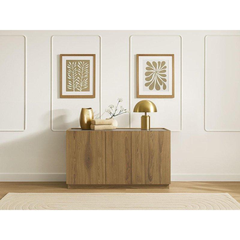 Kahverengi Meşe ve Traverten Görünümlü Endüstriyel Ahşap 3 Kapaklı Konsol - 140x42x79 cm - 129356