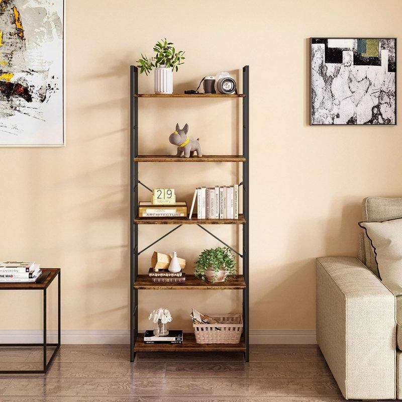 Kahverengi Metal İskeletli 5 Raflı Endüstriyel Tasarım Kitaplık - 60x158 cm - 142087