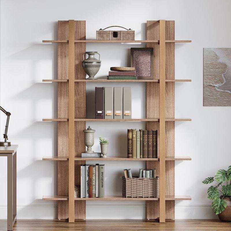 Kahverengi Metal ve Endüstriyel Ahşap 5 Raflı Çizilmeye Dayanıklı Kitaplık - 120x30x180 cm - 141757