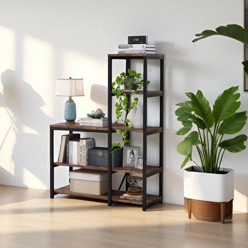 Kahverengi Metal ve Endüstriyel Ahşap 5 Raflı Geometrik Kitaplık - 100x40x145 cm - 141400