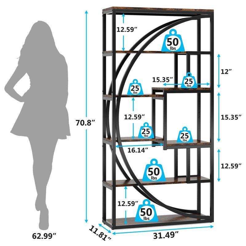 Kahverengi Metal ve Endüstriyel Ahşap Geometrik Tasarım 5 Raflı Kitaplık - 160x180 cm - 141397