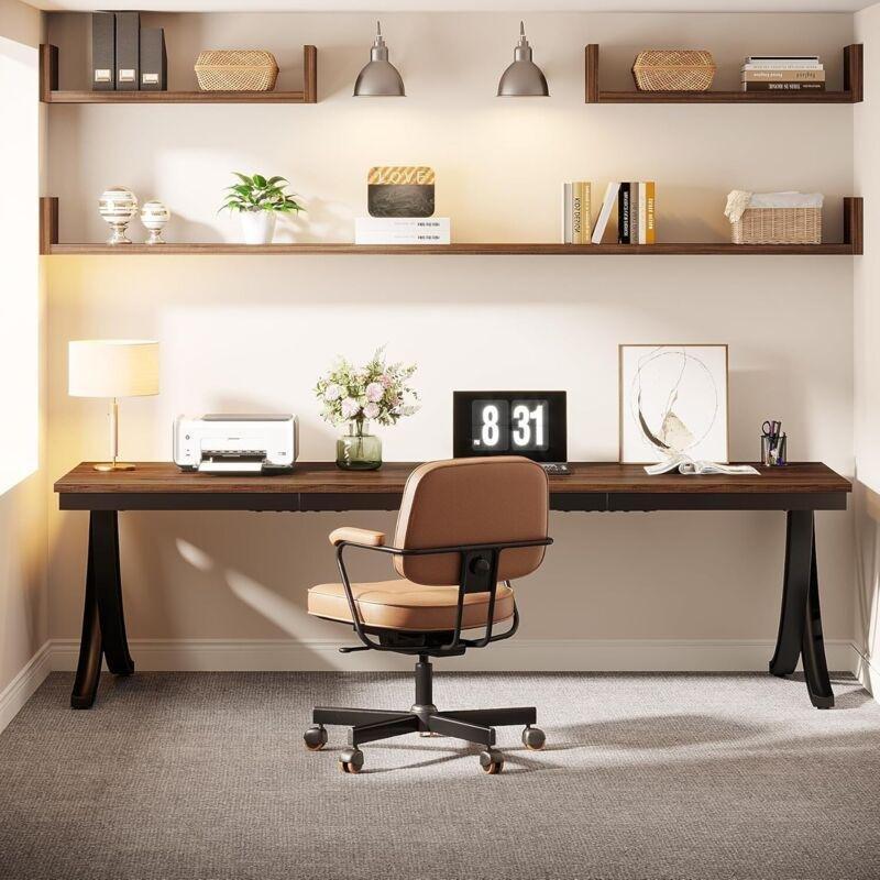Kahverengi Metal X Ayaklı Çift Kişilik Bilgisayar Masası-200x70x75 cm - 115003