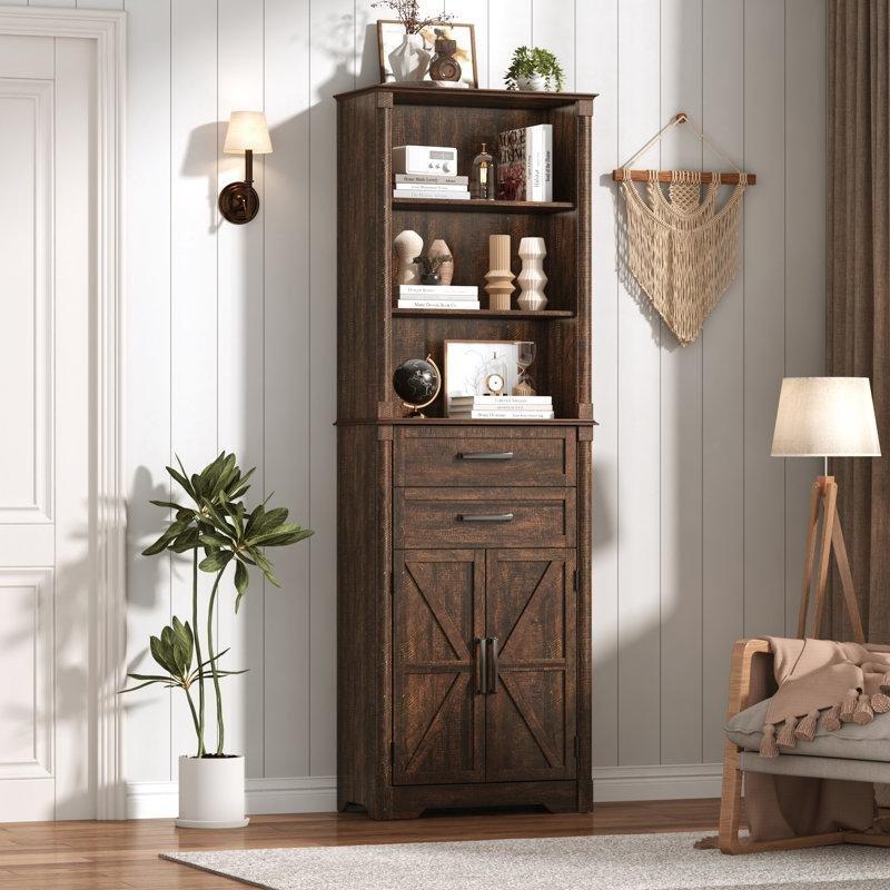 Kahverengi Mühendislik Ahşap Ayarlanabilir Raflı Sürgülü Kapaklı Country Banyo Dolabı-180x60x31 cm - 114100