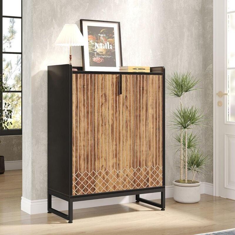Kahverengi Siyah Ahşap ve Metal 5 Raflı Kapaklı Ayakkabılık - 60x35x105 cm - 119275