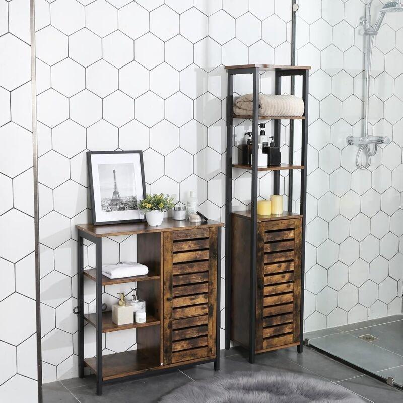 Kahverengi Siyah Çelik ve Yonga Levha Raflı Banyo Dolabı-37x30x167 cm - 113631