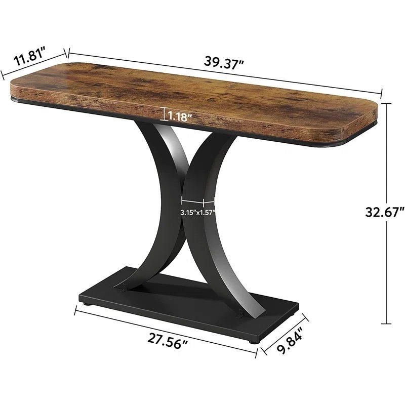 Kahverengi Siyah Endüstriyel Ahşap Çapraz Ayaklı Dresuar - 100x30x83 cm - 131889