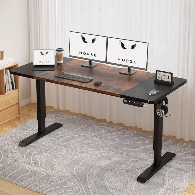 Kahverengi Siyah Metal Hafızalı Elektrikli Ayarlanabilir Bilgisayar Masası-160x76x115 cm - 114405