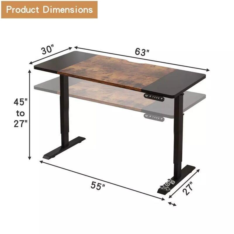 Kahverengi Siyah Metal Hafızalı Elektrikli Ayarlanabilir Bilgisayar Masası-160x76x115 cm - 114405