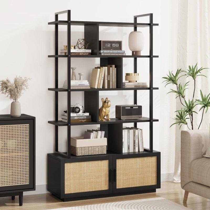 Kahverengi Siyah Metal ve Ahşap 5 Raflı X Destekli Kitaplık - 110x30x181 cm - 141319