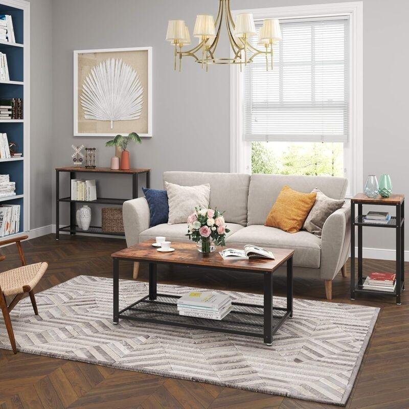 Kahverengi Siyah Metal ve Endüstriyel Ahşap 2 File Raflı Dresuar - 102x35x80 cm - 133838