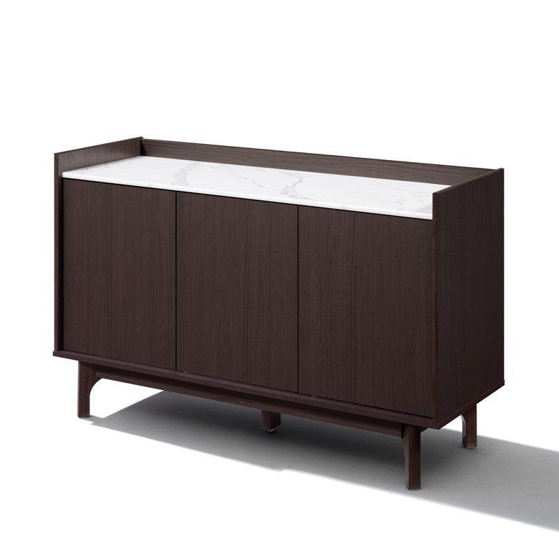 Kahverengi Suni Mermer Desenli Bas-Aç Kapaklı Üstü Mermer Konsol - 120x40x79 cm - 129145