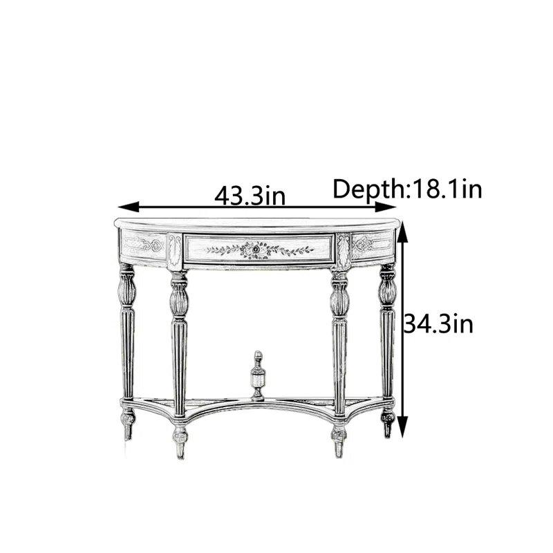 Kahverengi Üst Tablalı Masif Ahşap El Boyaması Desenli Yarım Ay Yeşil Dresuar - 110x46x88 cm - 132504