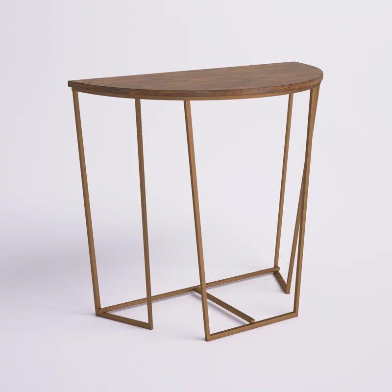 Kahverengi ve Gold Endüstriyel Ahşap ve Metal Yarım Ay Tasarımlı Oval Dresuar - 92x46 cm - 132435