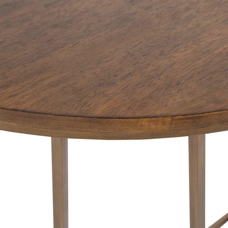 Kahverengi ve Gold Endüstriyel Ahşap ve Metal Yarım Ay Tasarımlı Oval Dresuar - 92x46 cm - 132435