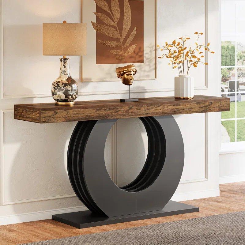 Kahverengi ve Siyah Endüstriyel Ahşap 3D Taraklı Tasarım Geometrik Ayaklı Koltuk Arkası Dresuar - 160x35x90 cm - 132033