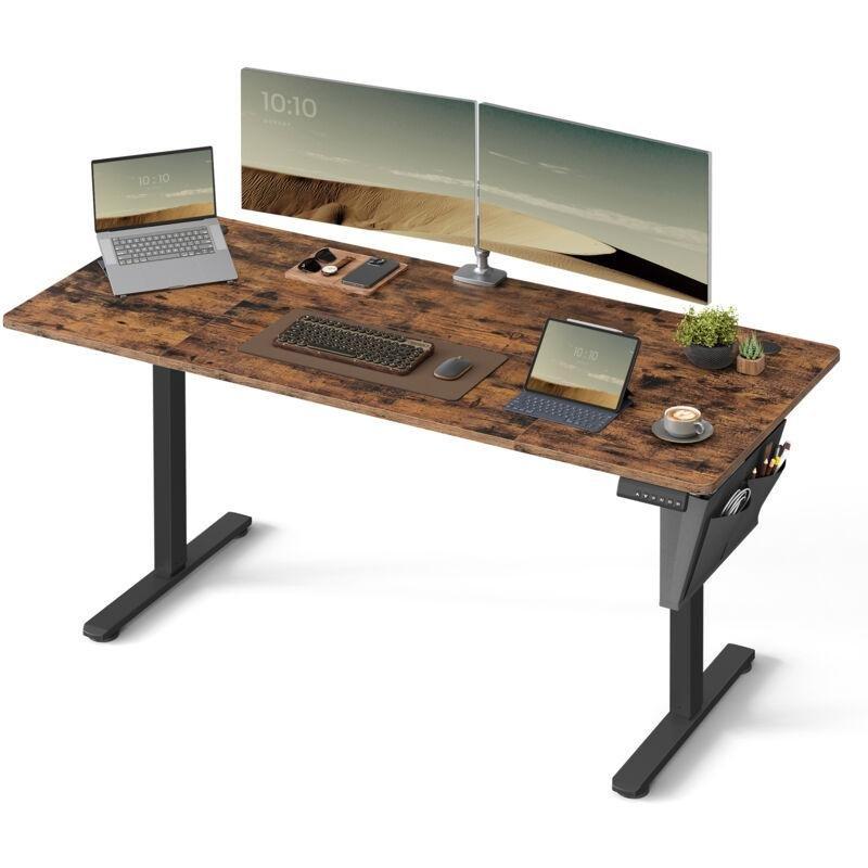 Kahverengi Yonga Levha Hafızalı Yükseklik Ayarlı Elektrikli Bilgisayar Masası-160x70x120 cm - 114401