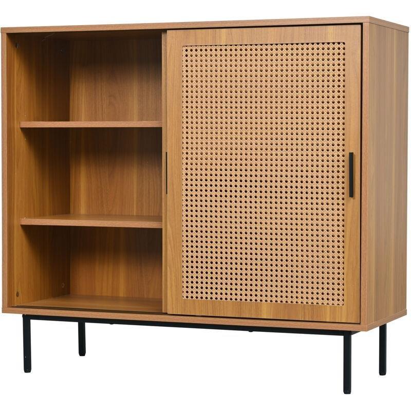 Kahverengi Yonga Levha Raflı Hasır Banyo Dolabı-100x90x37 cm - 114228