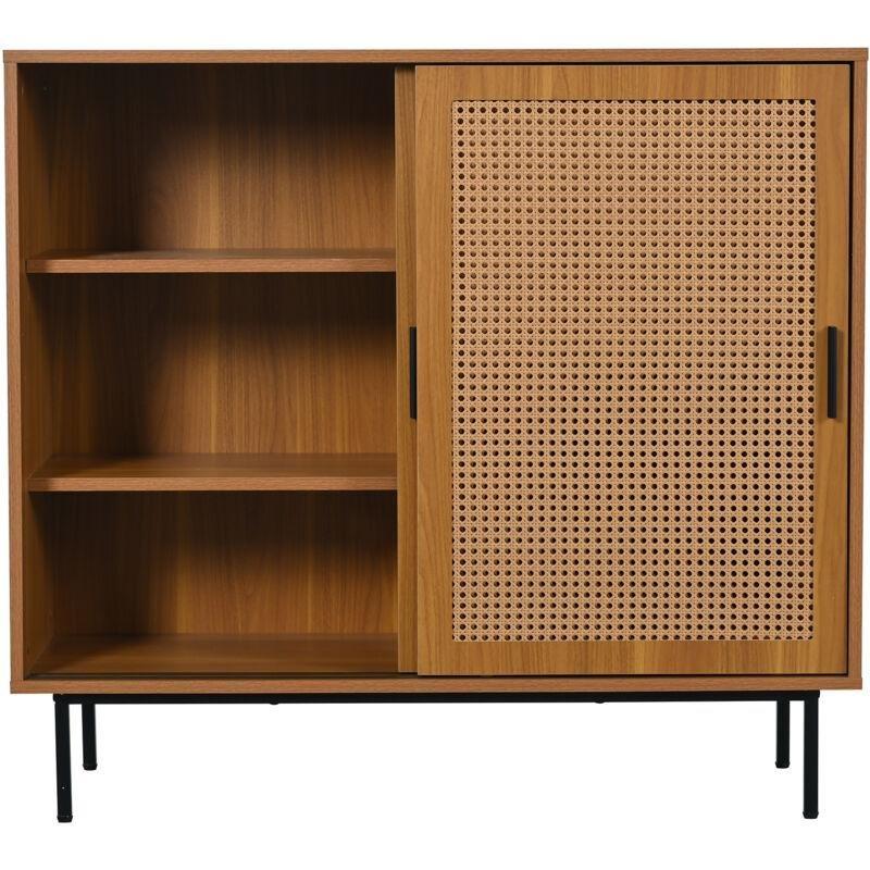 Kahverengi Yonga Levha Raflı Hasır Banyo Dolabı-100x90x37 cm - 114228