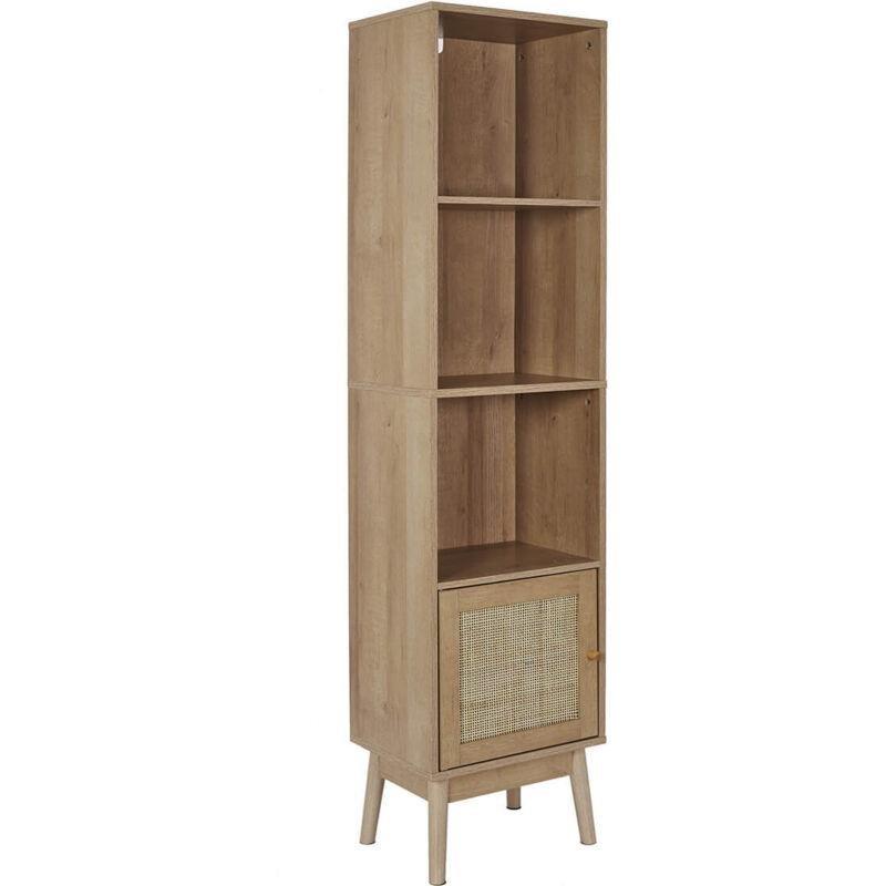 Kahverengi Yonga Levha Raflı Hasır Banyo Dolabı-40x30x160 cm - 114239