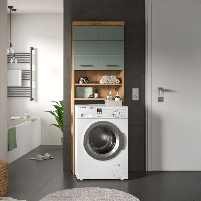 Kaki Kahverengi Endüstriyel Ahşap Ayarlanabilir Raflı Çamaşır makinesi dolabı-63x24x191 cm - 118000