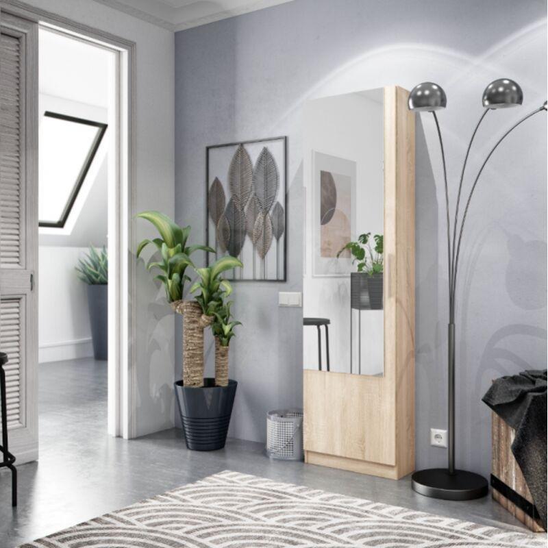 Kanada Meşe Melamin Kaplı Yüksek Raflı Aynalı Ayakkabılık - 50x22x180 cm - 119075