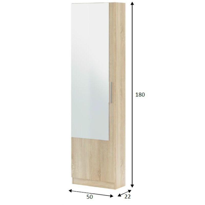 Kanada Meşe Melamin Kaplı Yüksek Raflı Aynalı Ayakkabılık - 50x22x180 cm - 119075