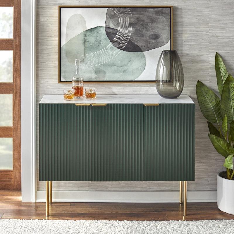 Kanal Tasarımlı MDF Gövde Metal Ayaklı Gold Konsol - 120x40 cm - 129004