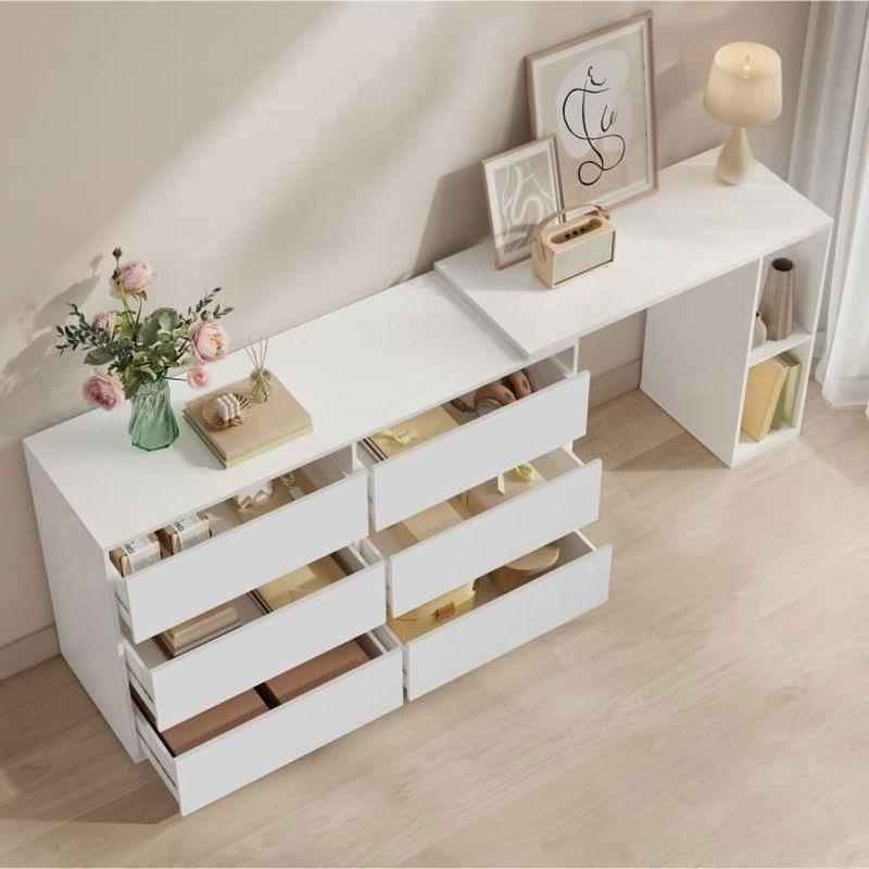 Kar Beyazı Ahşap 6 Çekmeceli ve Raflı L Köşe Kullanımlı Aletsiz Kurulum Şifonyer - 120 cm - 123786