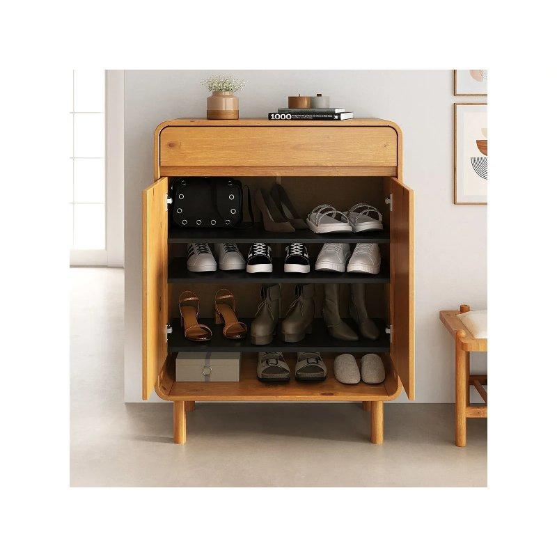Kestane Masif Ahşap 2 Kapaklı 1 Çekmeceli Ayakkabılık - 79x37x104 cm - 118660