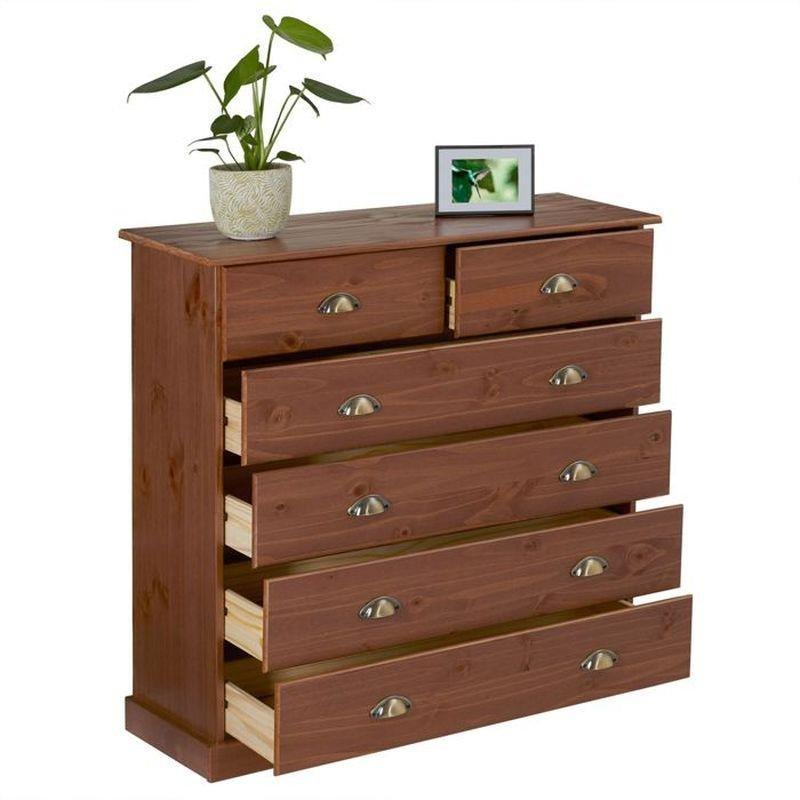 Kestane Rengi Masif Çam 6 Çekmeceli Metal Kulp Detaylı Şifonyer - 91x39x95 cm - 123708