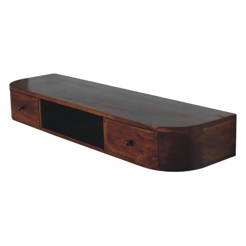 Kestane Rengi Masif Mango Ağacı 2 Çekmeceli ve Raflı Duvara Monte Dresuar - 110 cm - 131837