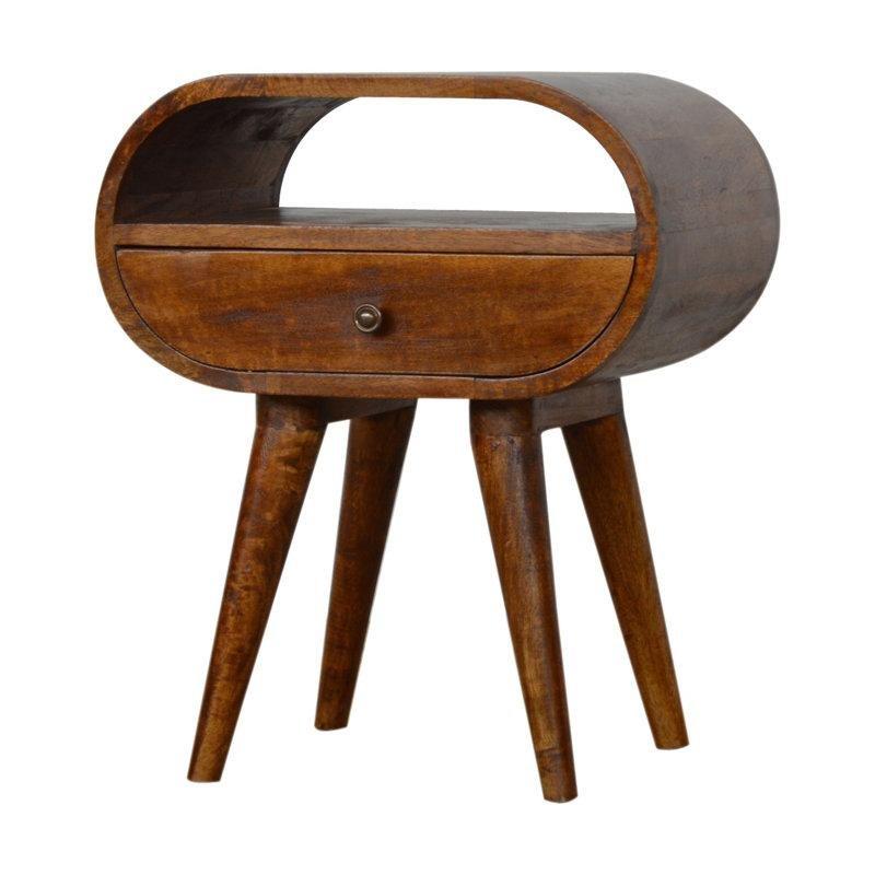 Kestane Rengi Masif Mango Ağacı Tek Çekmeceli Yuvarlak Komodin - 45x35x54 cm - 128176