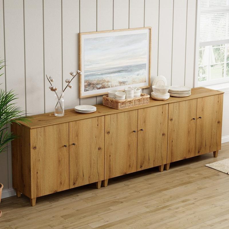 Keten Dokulu Endüstriyel Ahşap 6 Kapaklı Konsol - 270x40x83 cm - 128563
