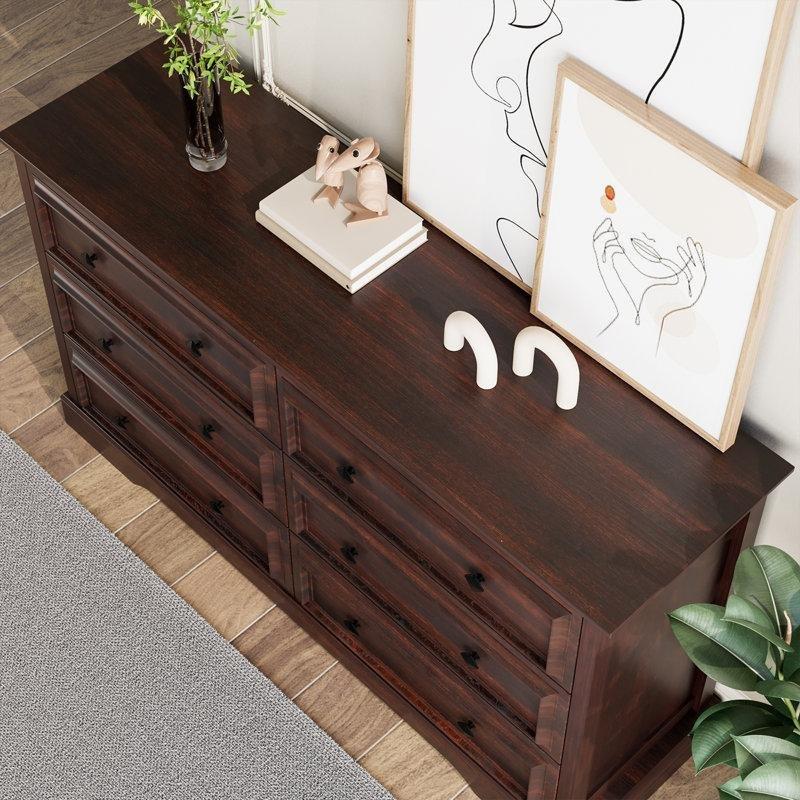 Kiraz Rengi Endüstriyel Ahşap 6 Çekmeceli Country Tasarım Şifonyer - 137 cm - 122980