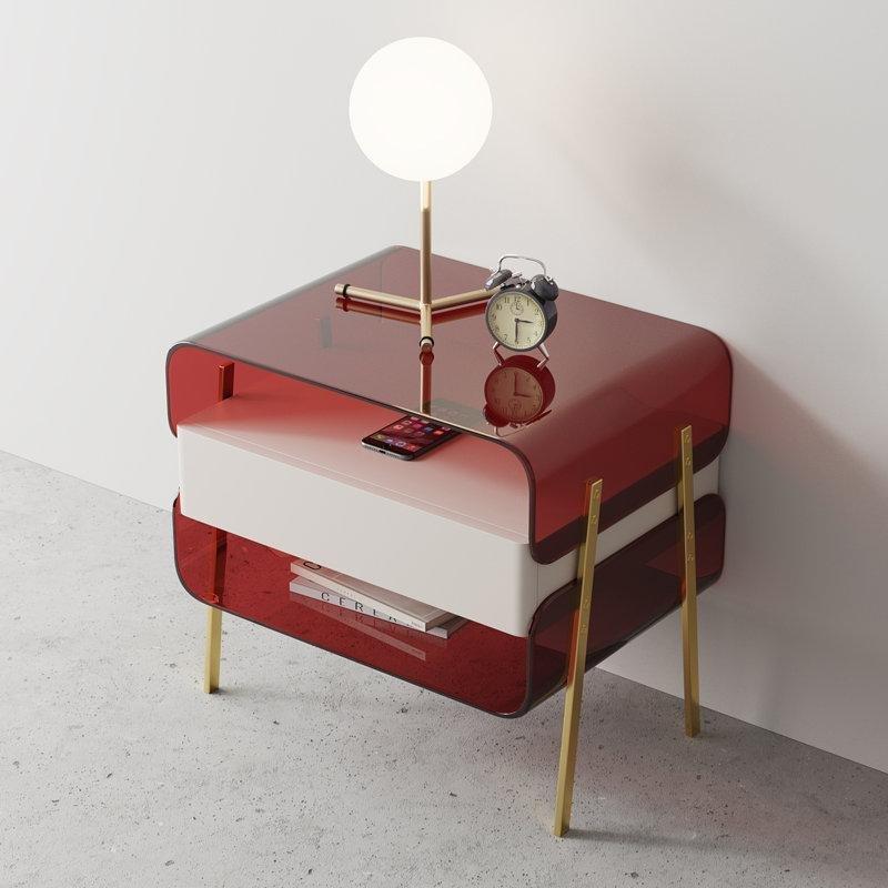 Kırmızı Beyaz Akrilik ve Çelik Tek Çekmeceli Renkli Komodin - 55x40x51 cm - 128083