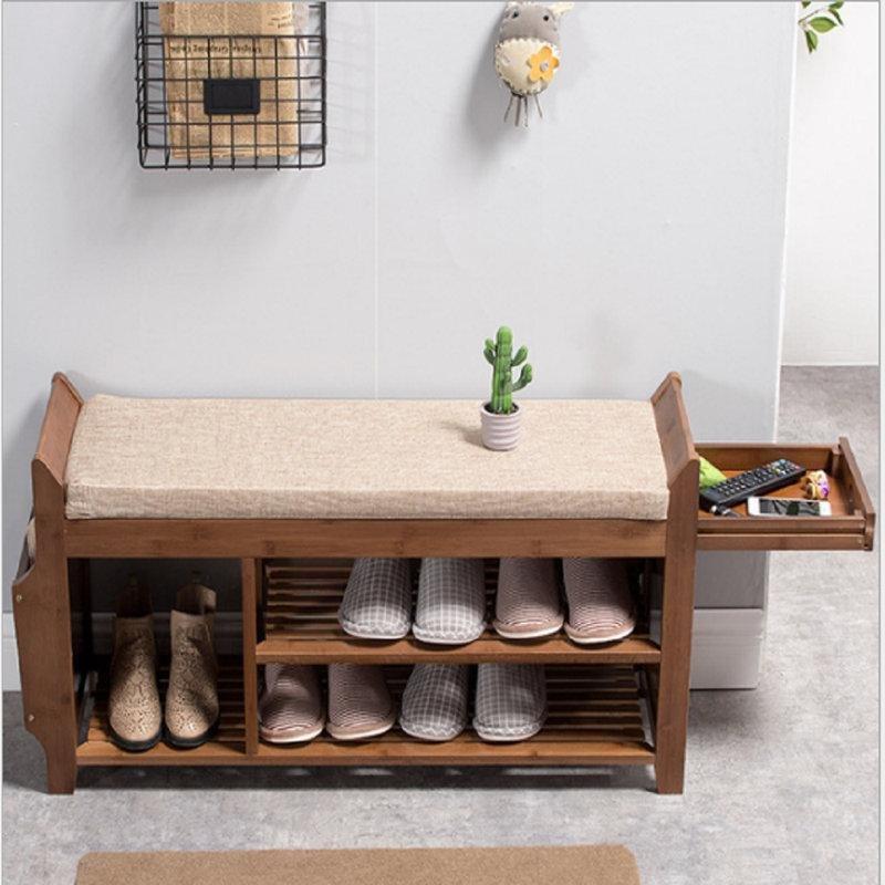 Kızıl Kahve Masif Bambu Gizli Bölmeli ve Minderli Ayakkabılık Bench - 97 cm - 120661