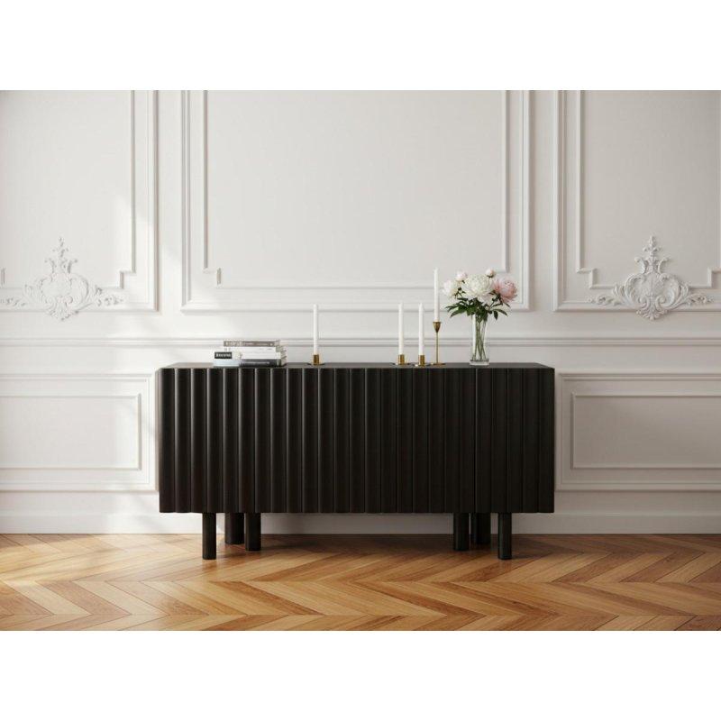 Koyu Ahşap Masif Mango Ağacı Yivli Tasarım 4 Kapaklı Konsol - 160x40x80 cm - 129533