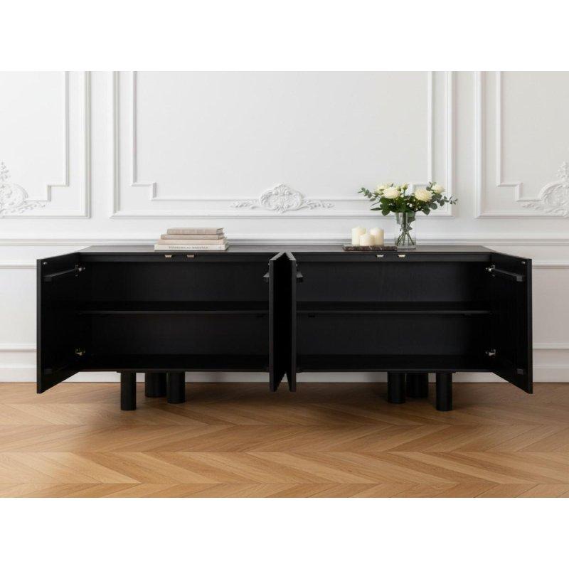 Koyu Ahşap Masif Mango Ağacı Yivli Tasarım 4 Kapaklı Konsol - 160x40x80 cm - 129533