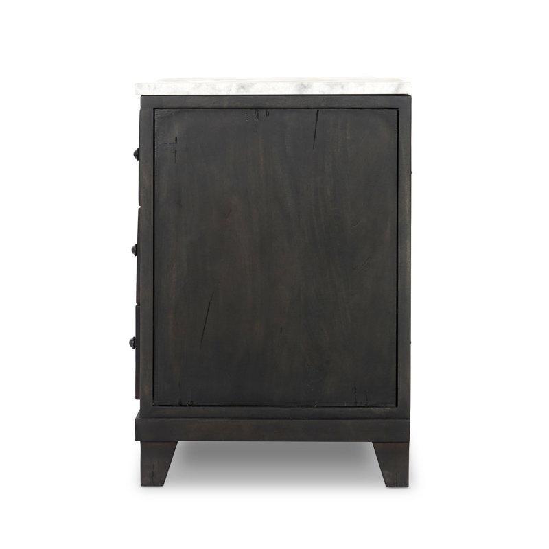 Koyu Ahşap ve Beyaz Masif Mango Ağacı Üst Tablalı Üç Çekmeceli Mermer Komodin - 84x47x69 cm - 128011