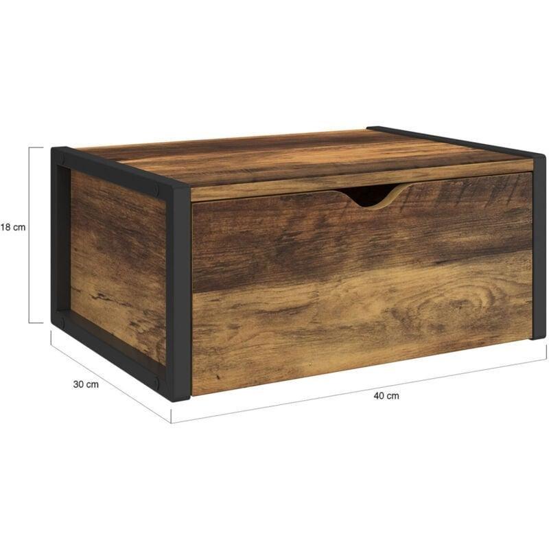 Koyu Ahşap ve Siyah Metal Duvara Monte Çekmeceli İkili Komodin - 40x30x18 cm - 127708
