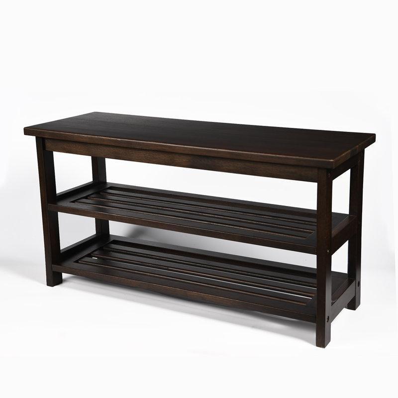 Koyu Ceviz Masif Ahşap Oturaklı Ayakkabılık - 80x30x42 cm - 120802