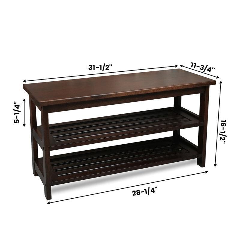 Koyu Ceviz Masif Ahşap Oturaklı Ayakkabılık - 80x30x42 cm - 120802