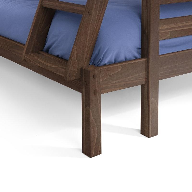 Koyu Ceviz Masif ve Endüstriyel Ahşap Geniş Alt Yataklı Merdivenli Ranza - 138x202 cm - 124539