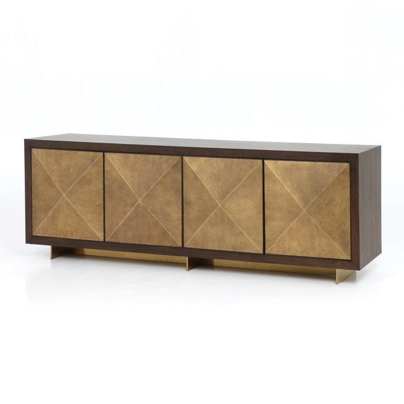 Koyu Ceviz ve Parlak Pirinç Kaplama 4 Kapaklı Ayarlanabilir Raflı Gold Konsol - 230 cm - 129001